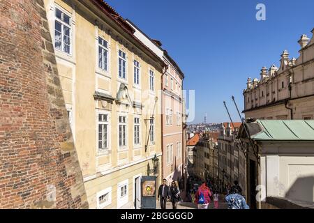 PRAGUE, CZECH REPUBLIC - APRIL 21: Streets and architecture in the afternoon. Stock Photo