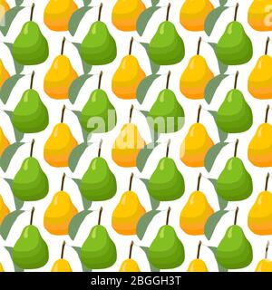 Illustration on theme big colored seamless pear, bright fruit pattern for seal. Fruit pattern consisting of beautiful seamless repeat pear. Simple col Stock Vector