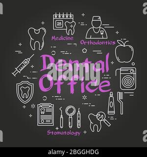 Vector black linear round web banner - Dental Office Stock Vector