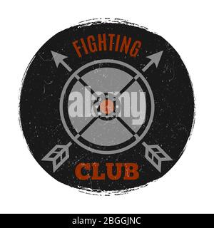 Fighting club label with vintage grunge effect. Arrow cross, vector illustration Stock Vector