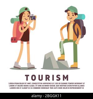 Tourist cartoon characters isolated on white background. Tourism flat concept. Vector illustration Stock Vector