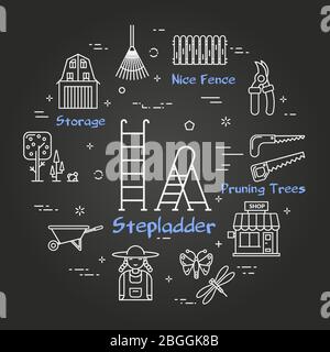 Vector linear black gardening and farming - Stepladder Stock Vector