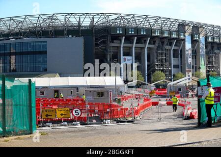 London, UK. 21st April 2020 Twickenham Stadium, Home of England Rugby used as coronavirus testing station. Andrew Fosker / Alamy Live News Stock Photo