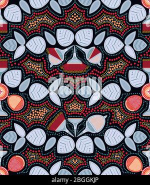 Eucalyptus seamless pattern. Point Art. Australian Aboriginal art. Limited color palette Stock Vector