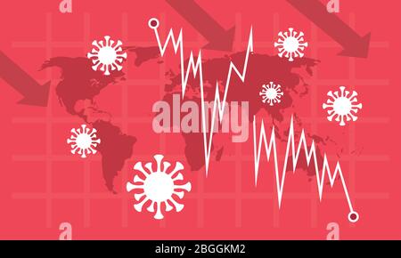 economy and covid19 statistics with arrows in earth maps Stock Vector