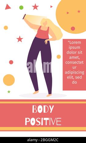 Body Positive Mobile Stories Flat Page Party Style Vector Cartoon Woman Character Standing under Light Love Yourself Concept Illustration Network Bann Stock Vector