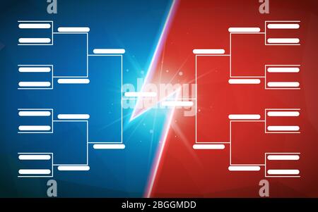 Tournament bracket template for 16 teams on blue and red background with flash Stock Vector