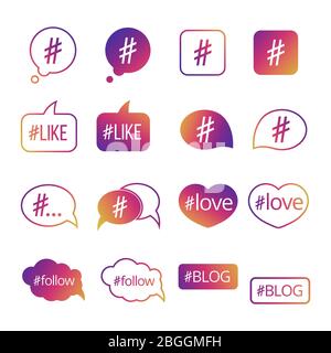 Colorful hashtag post social media vector icons isolated on white backgroud illustration Stock Vector