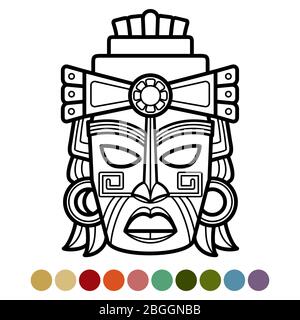 Mexican, african, aztec mask coloring page. Culture ethnic face. Vector illustration Stock Vector