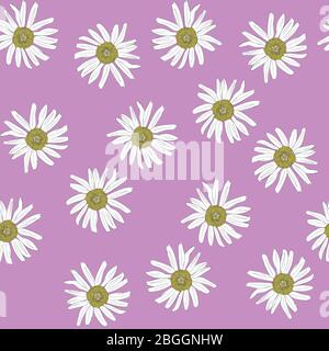 Vector seamless pattern with the chamomiles on a pink background in vintage style for textile Stock Vector