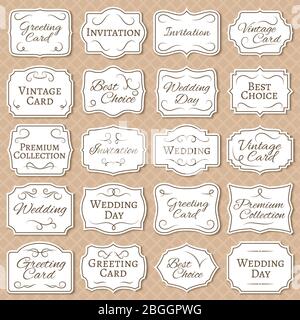 Vintage frames with floral ornament. Retro victorian wedding labels. Antique vector stickers isolated. Wedding sticker and label frame illustration Stock Vector