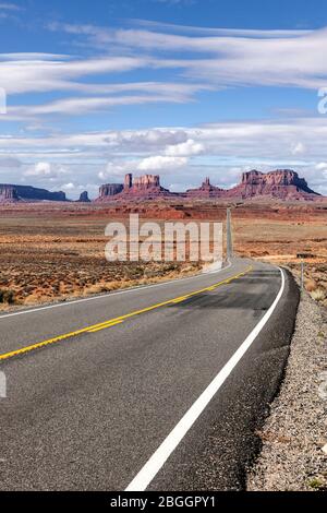 AZ00404-00...ARIZONA - US Highway 163 with Monument Valley in the distance. Stock Photo