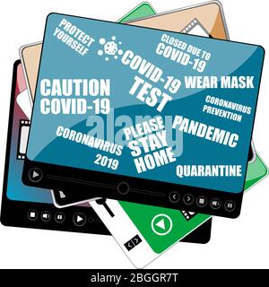 Against Coronavirus icon. Safe Isolation. COVID-19 icon. Novel coronavirus. COVID 19 Symptoms. Coronavirus Test. Media player set Stock Photo