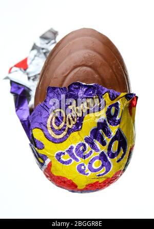 Cadbury Creme Egg on a white background Stock Photo