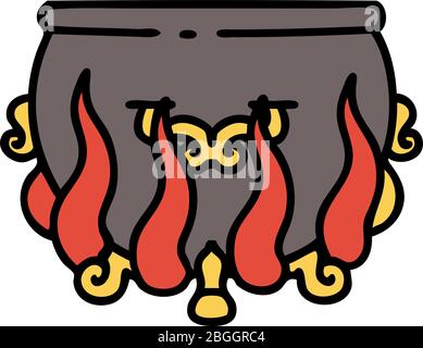 tattoo in traditional style of a lit cauldron Stock Vector