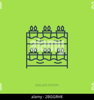 Vector outline icon of hydroponic and growth led light - soilless system Stock Vector