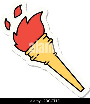 sticker of tattoo in traditional style of a lit torch Stock Vector