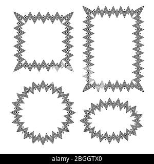 American ethnic round, square border frame set Stock Vector