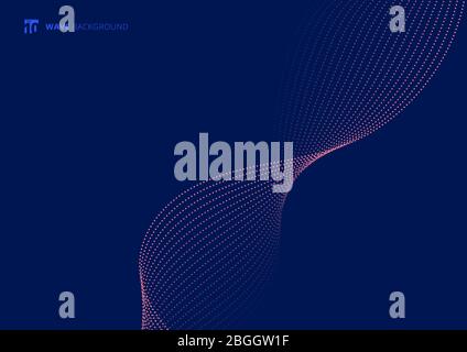 Abstract pink dots wave flowing particles on blue background. Technology concept. Vector illustration Stock Vector