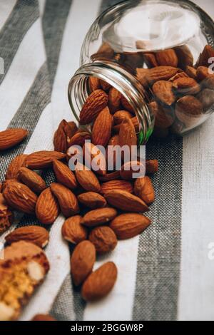 Download Close Up Peeled Almonds Nut In Small Glass Jar On Stock Photo Alamy PSD Mockup Templates