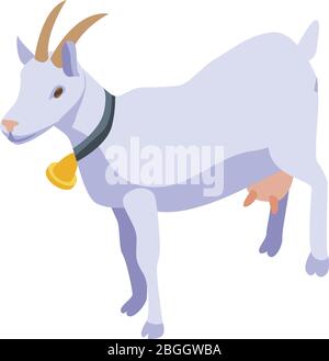 Goat with gold bell icon, isometric style Stock Vector