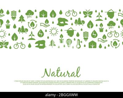Eco icons banner background. Natural, save nature elements pattern. Vector illustration Stock Vector