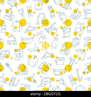 Cleaning, washing, housework line style seamless background pattern design. Vector illustration Stock Vector