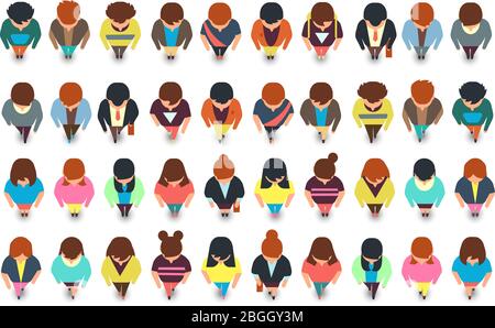 People top view. Male and female characters view from above, walking ...
