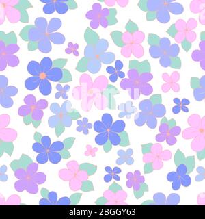 Vector seamless pattern of delicate pink and lilac flowers on a white background. For the design of wallpaper, textiles, wrapping paper, covers for Stock Vector