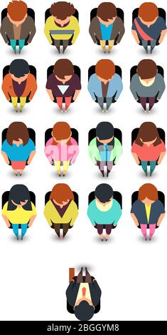 Sit Top View Sitting people top view. Male and female sitting characters view from ...