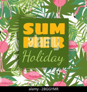 Summer Creative Poster with Pink Flamingo. Card of Invitation. Vector ...