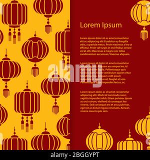 Asian banner and poster design. Vector chinese, japanese lamps background illustration Stock Vector