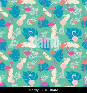 Summer seamless tropical pattern with bright yellow and pink plants and ...