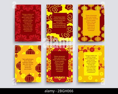 Asian style cards collection. Chinese, japanese, korean banners design. Vector illustration Stock Vector