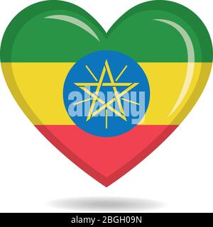 Ethiopia national flag in heart shape vector illustration Stock Vector