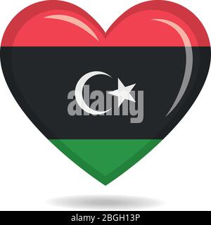 Libya national flag in heart shape vector illustration Stock Vector