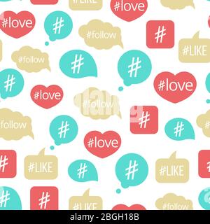 Colorful hashtag bubble icons seamless pattern design. Vector illustration background Stock Vector