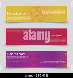 Colorful horizonal banners template. Banners with abstract ornaments design. Vector illustration Stock Vector