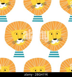 Seamless pattern with sailor lions isolated on the blue background Stock Vector