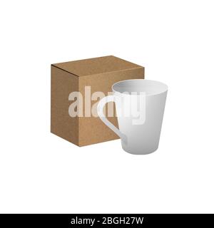 Vector illustration of a mug and a kraft box Stock Vector