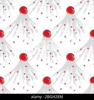 Abstract japanese volkano and sunrise seamless pattern. Asian grunge background design. Vector illustration Stock Vector
