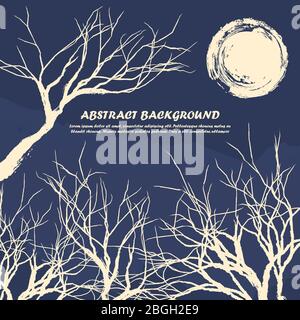 Banner or poster grunge vector background with tree branches illustration Stock Vector