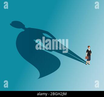 Executive woman with superhero shadow. Strong businesswoman and business victory vector concept. Woman superhero, female with cape, businesswoman leadership illustration Stock Vector
