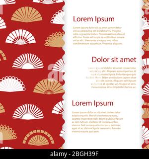 Gold and white hand fan banner or poster template. Vector illustration Stock Vector