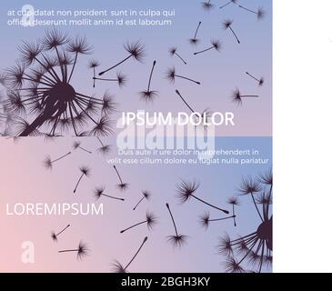 Dandelion silhouettes and flying seeds banners poster design. Vector illustration Stock Vector