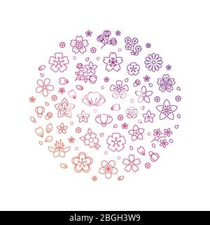 Blossom flowers thin line icons isolated on white design. Vector illustration Stock Vector