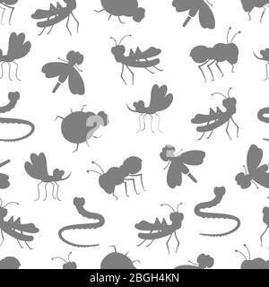Stick Insect Grey Background Grey silhouettes insect seamless pattern background on white. Vector ...