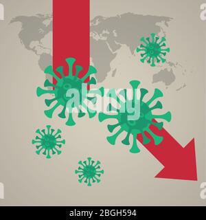 economy and covid19 statistics with arrows in earth maps Stock Vector