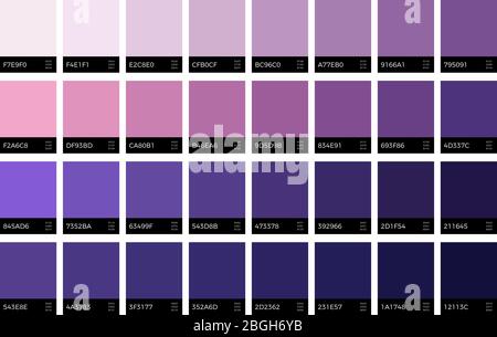 Trendy ultra violet swatches. New season fashion lavender colors vector set. Swatch violet color, purple palette collection, fashion lavender tone illustration Stock Vector