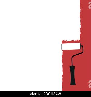 roller brush painting red and white vector illustration EPS10 Stock Vector